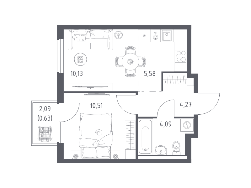 2 ккв (Евро) 35,2 м²
