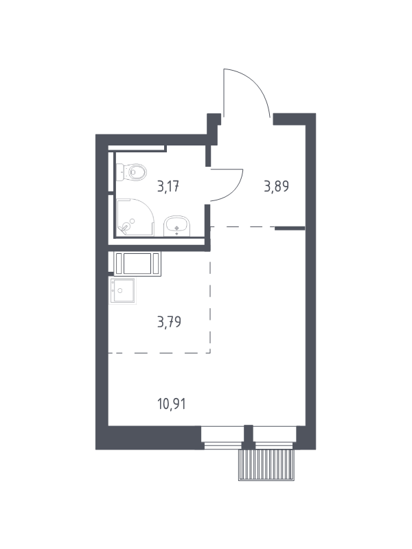 Студия 21,8 м²
