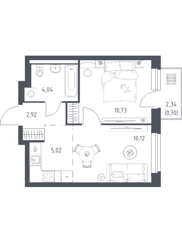 2 ккв (Евро) 33,5 м²
