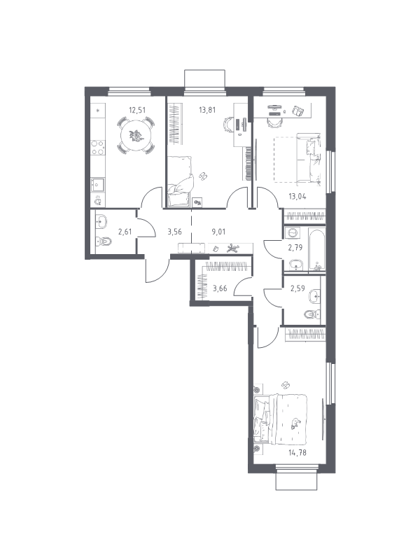3 ккв 78,4 м²
