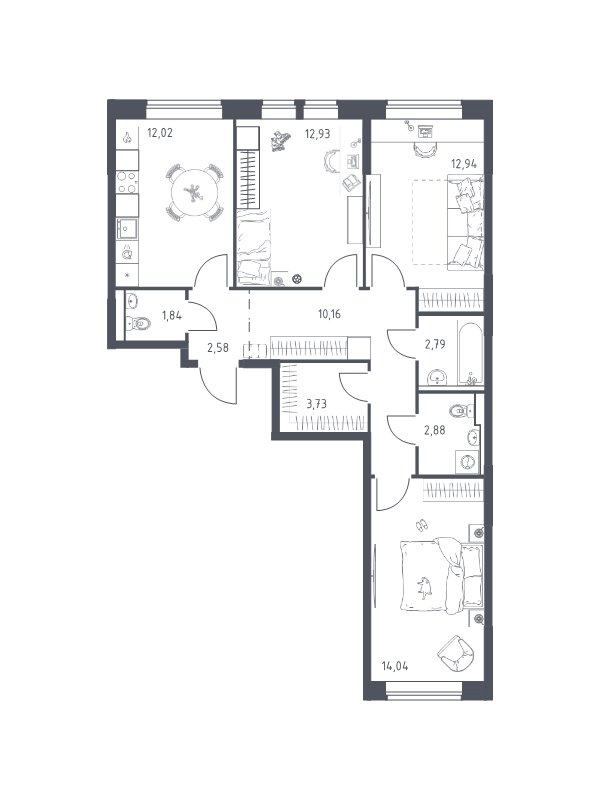 3 ккв 75,9 м²