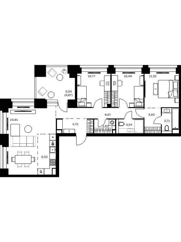 4 ккв (Евро) 94,6 м²
