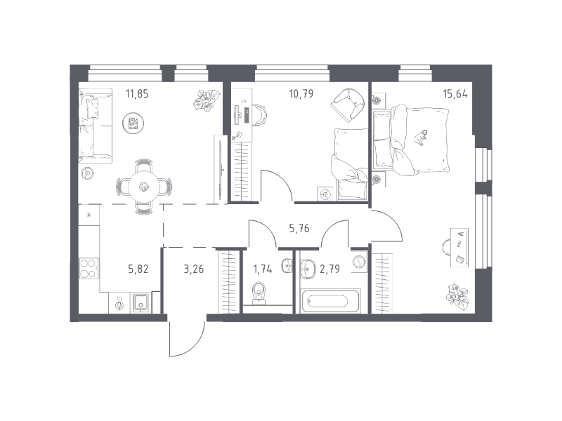 3 ккв (Евро) 57,7 м²