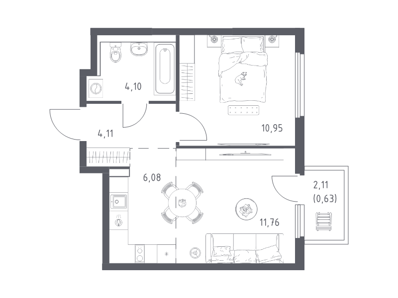 2 ккв (Евро) 37,6 м²