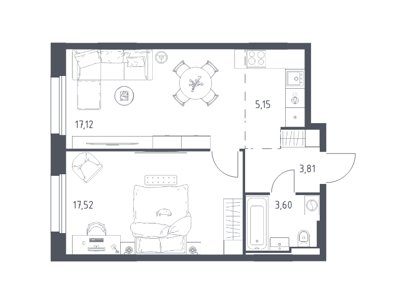 2 ккв (Евро) 47,2 м²