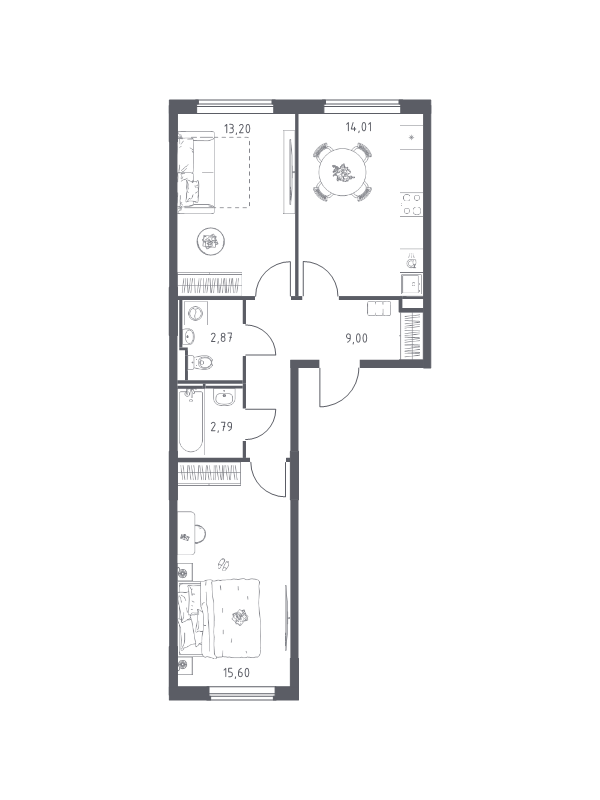 2 ккв 57,5 м²