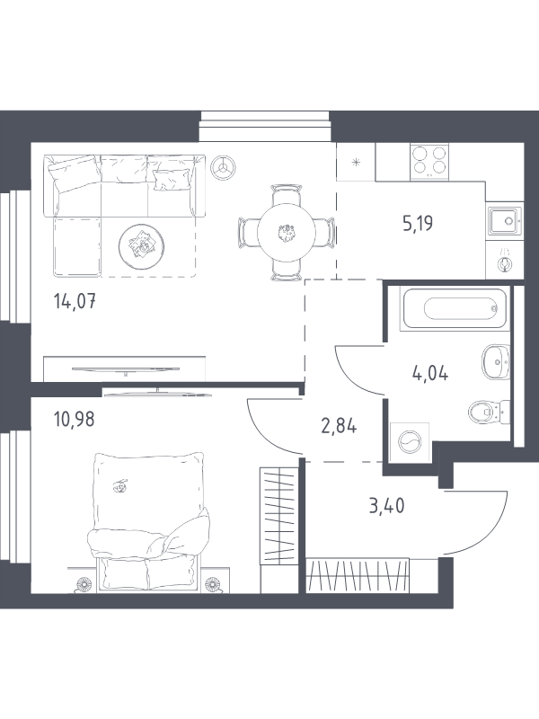 2 ккв (Евро) 40,5 м²
