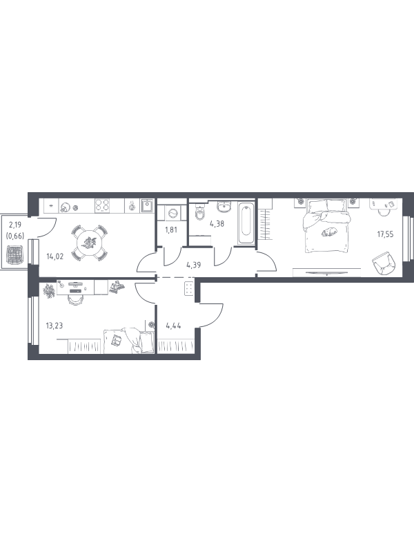 2 ккв 60,5 м²