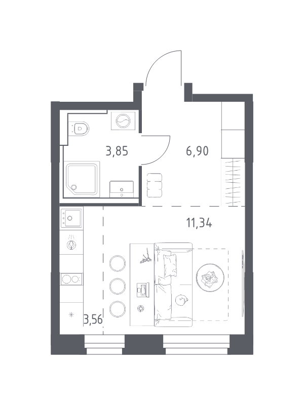 Студия 25,7 м²