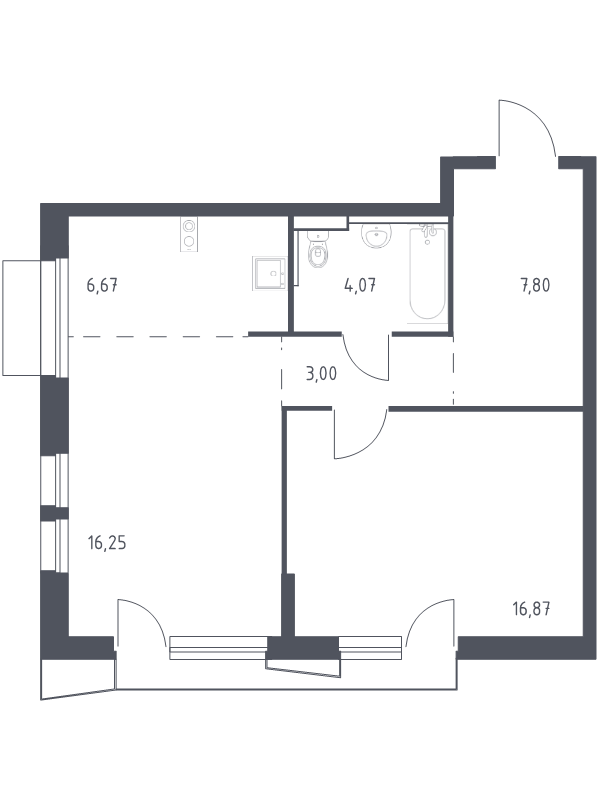 2 ккв (Евро) 54 м²
