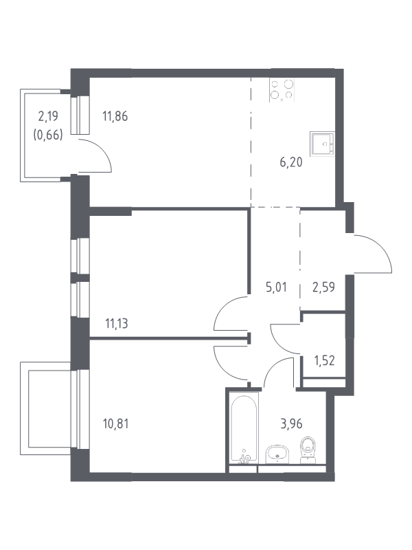 3 ккв (Евро) 53 м²