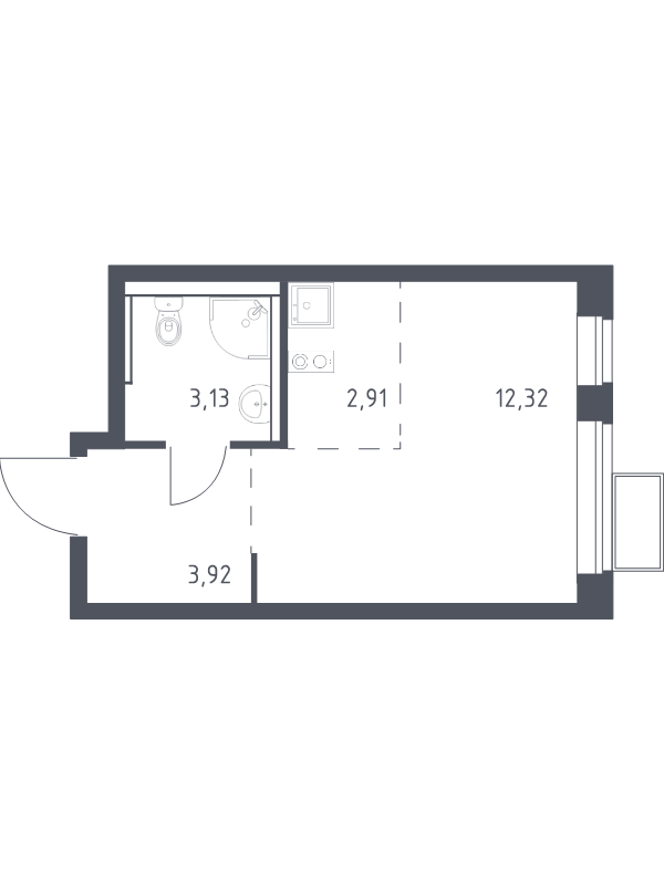 Студия 22,3 м²