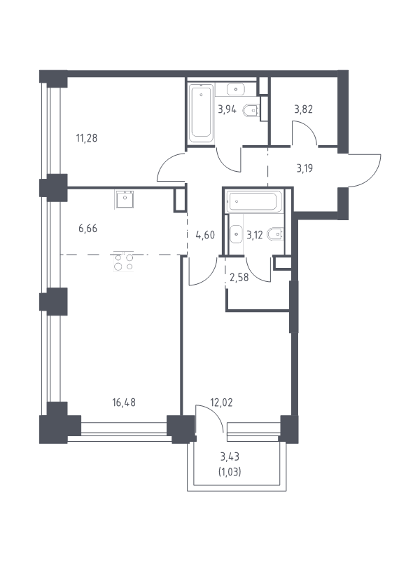 3 ккв (Евро) 68,7 м²