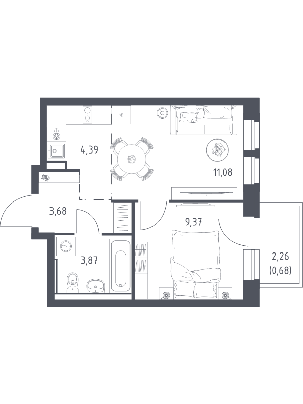 2 ккв (Евро) 33,5 м²