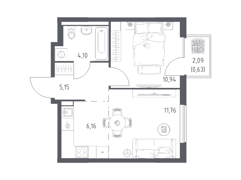 2 ккв (Евро) 38,7 м²