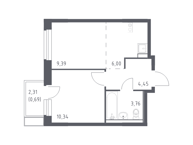 2 ккв (Евро) 34,6 м²