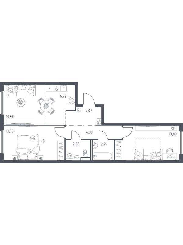 3 ккв (Евро) 60 м²