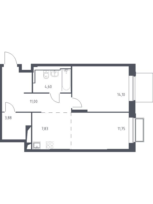 2 ккв (Евро) 53,2 м²