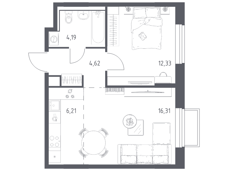 2 ккв (Евро) 43,7 м²