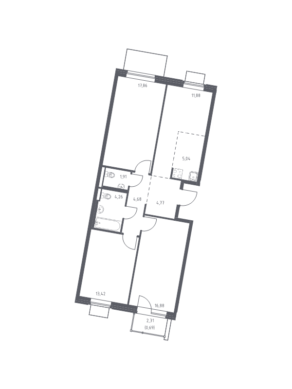 4 ккв (Евро) 81,4 м²
