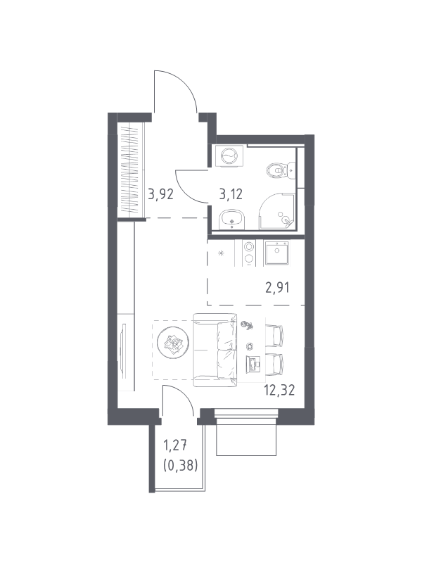Студия 22,7 м²