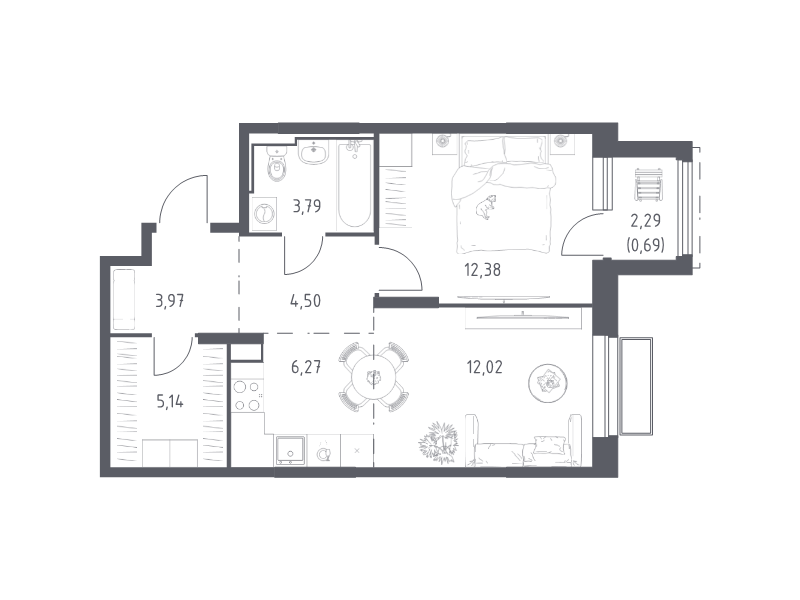 2 ккв (Евро) 48,8 м²