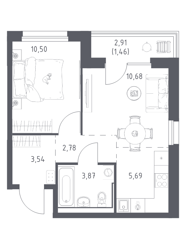 2 ккв (Евро) 38,5 м²