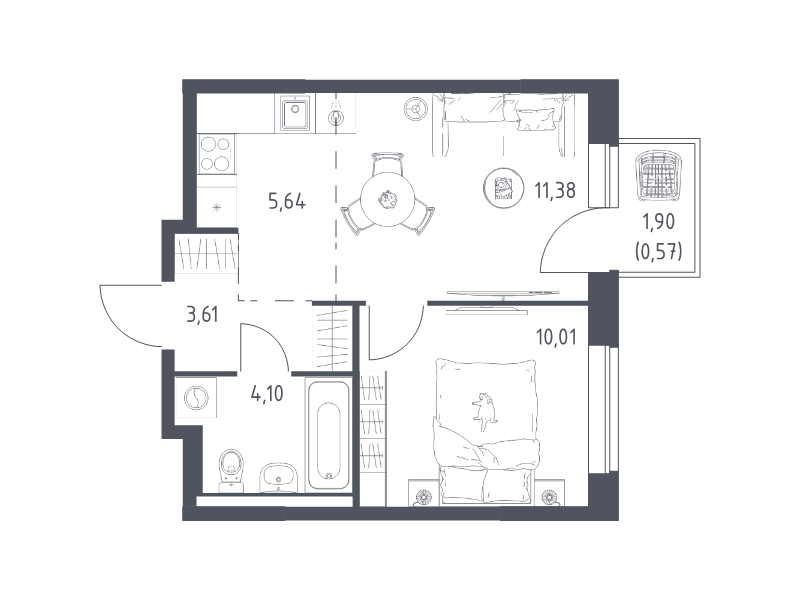 2 ккв (Евро) 35,3 м²