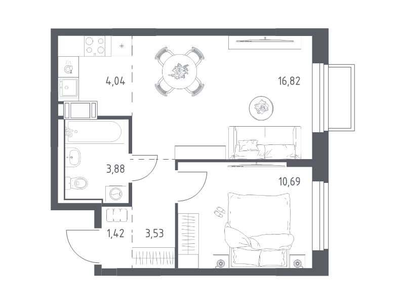 2 ккв (Евро) 40,4 м²