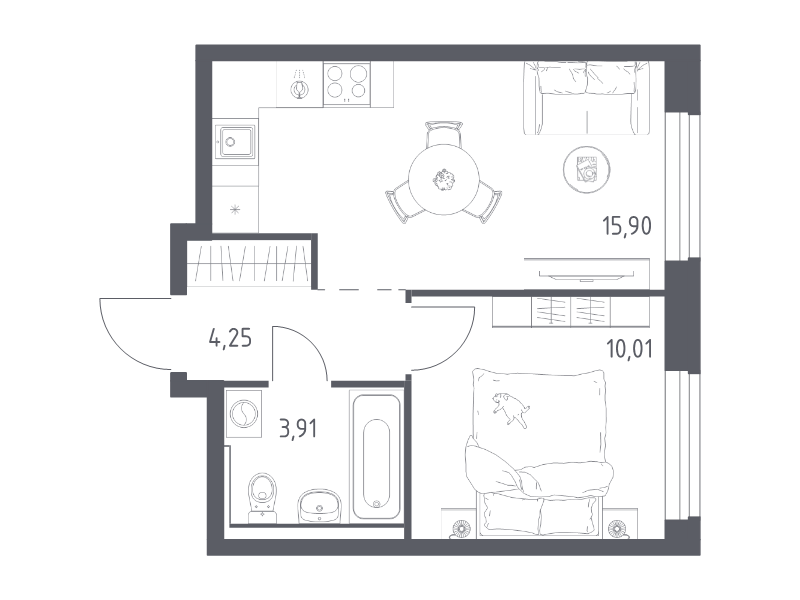 2 ккв (Евро) 34,1 м²
