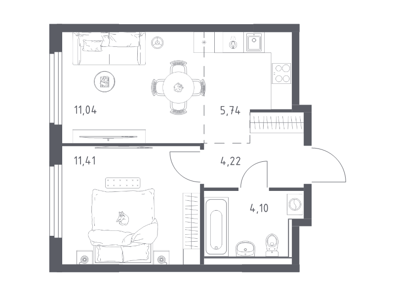 2 ккв (Евро) 36,5 м²