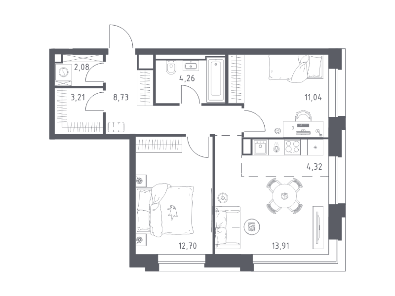 3 ккв (Евро) 60,3 м²