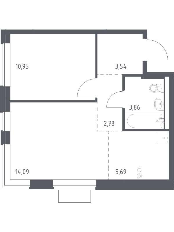 2 ккв (Евро) 40,9 м²