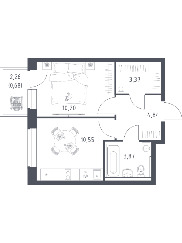 1 ккв 33,5 м²