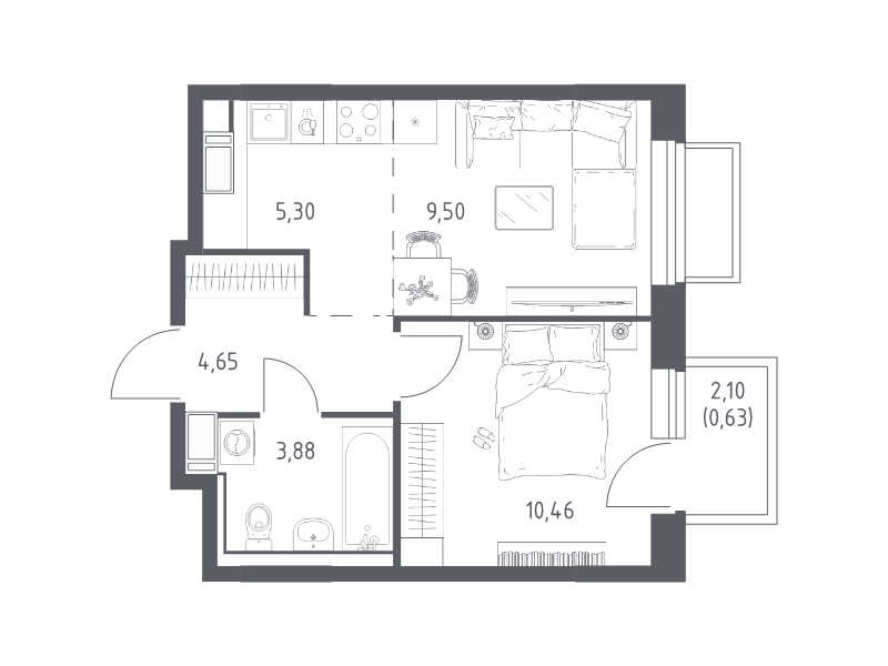 1 ккв 34,4 м²