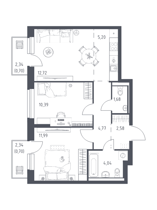 3 ккв (Евро) 54,8 м²