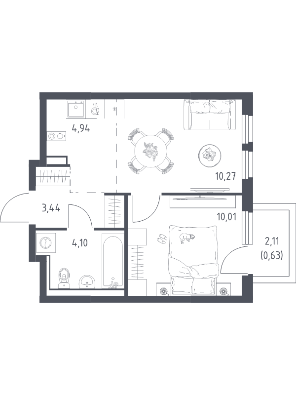 2 ккв (Евро) 33,4 м²