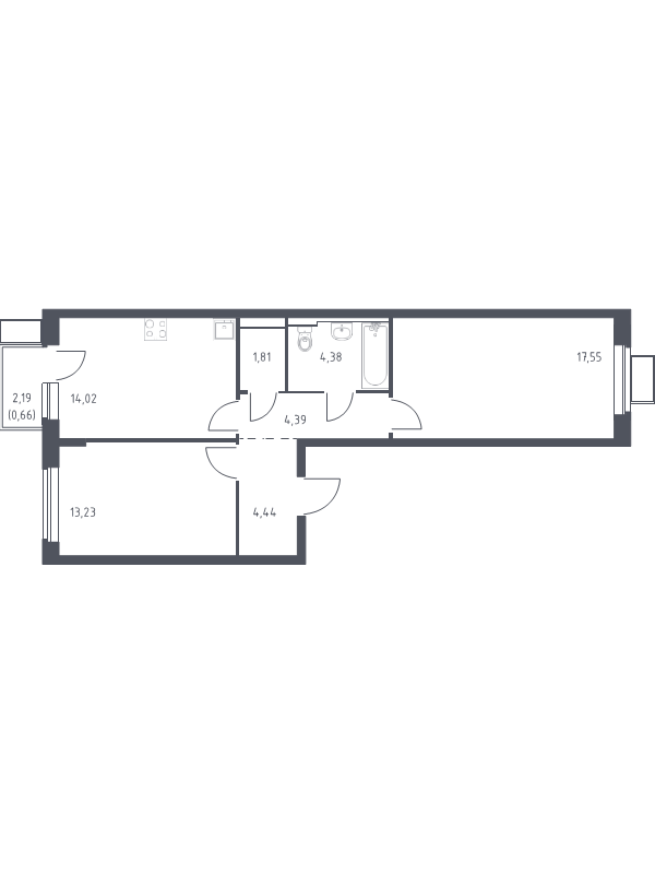2 ккв 60,5 м²