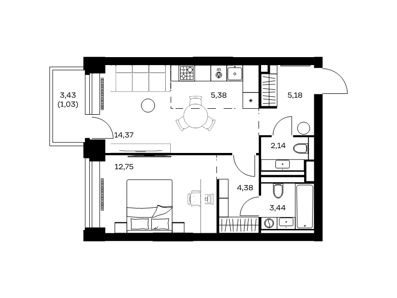 2 ккв (Евро) 48,7 м²