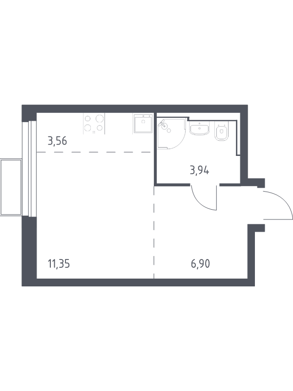 Студия 25,6 м²