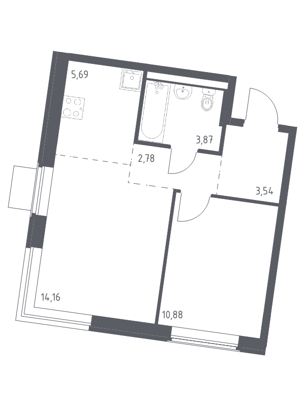 2 ккв (Евро) 40,9 м²