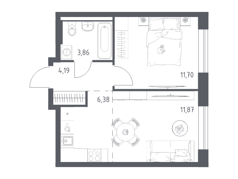 2 ккв (Евро) 38 м²