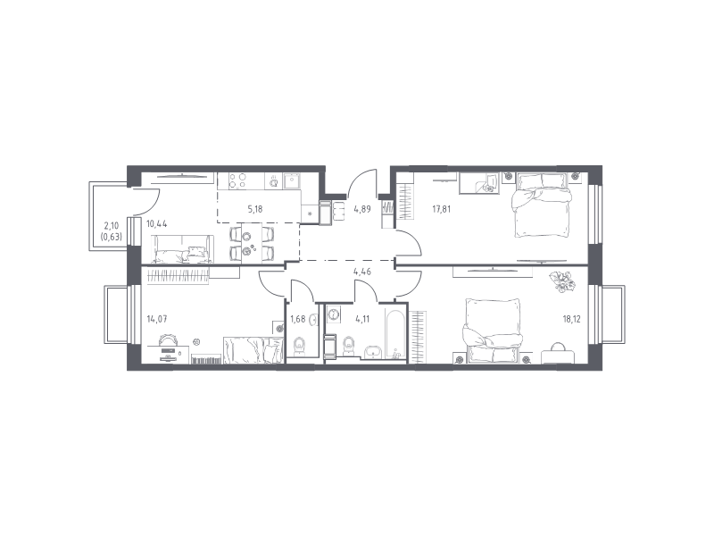 4 ккв (Евро) 81,4 м²