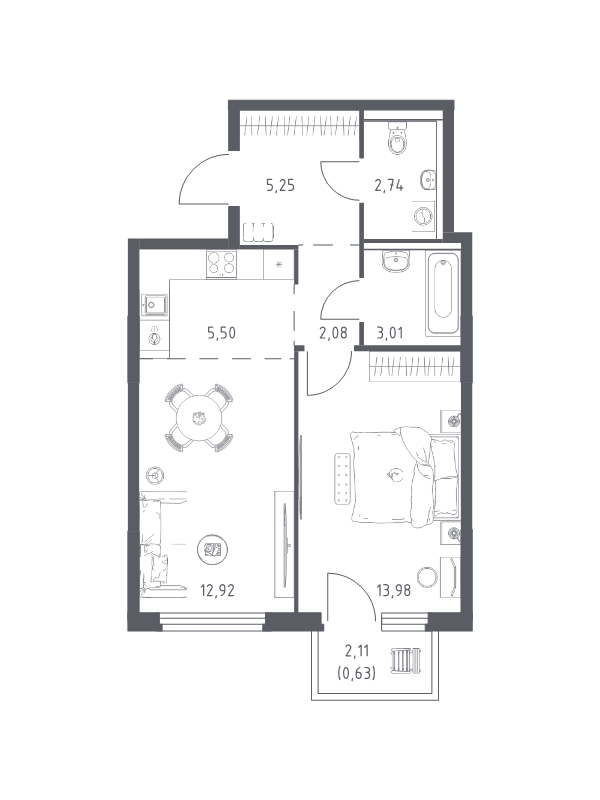 2 ккв (Евро) 46,1 м²