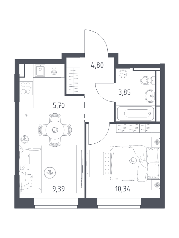 2 ккв (Евро) 34,1 м²