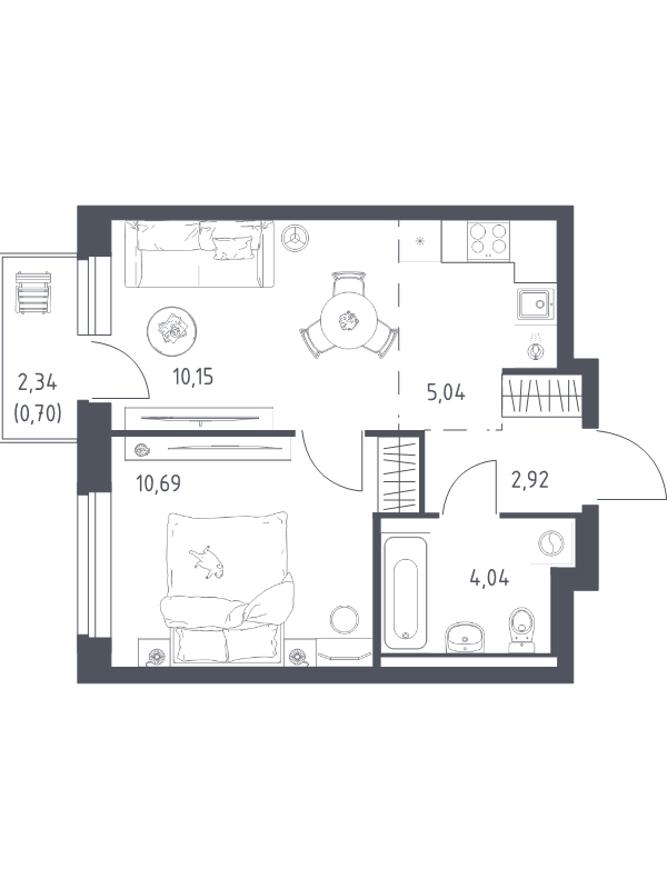 2 ккв (Евро) 33,5 м²