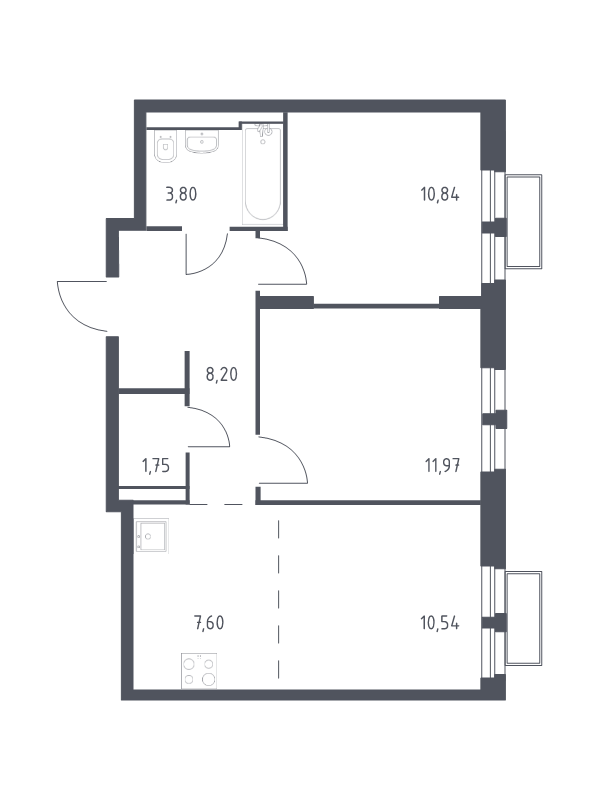 3 ккв (Евро) 55 м²