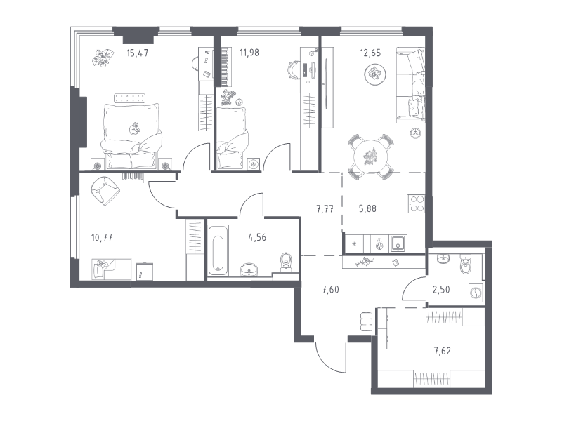 4 ккв (Евро) 86,8 м²