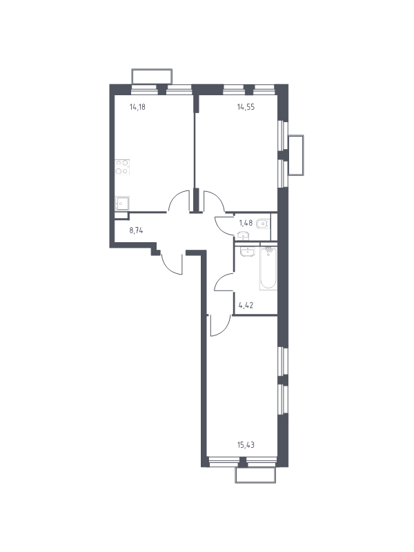 2 ккв 58,9 м²