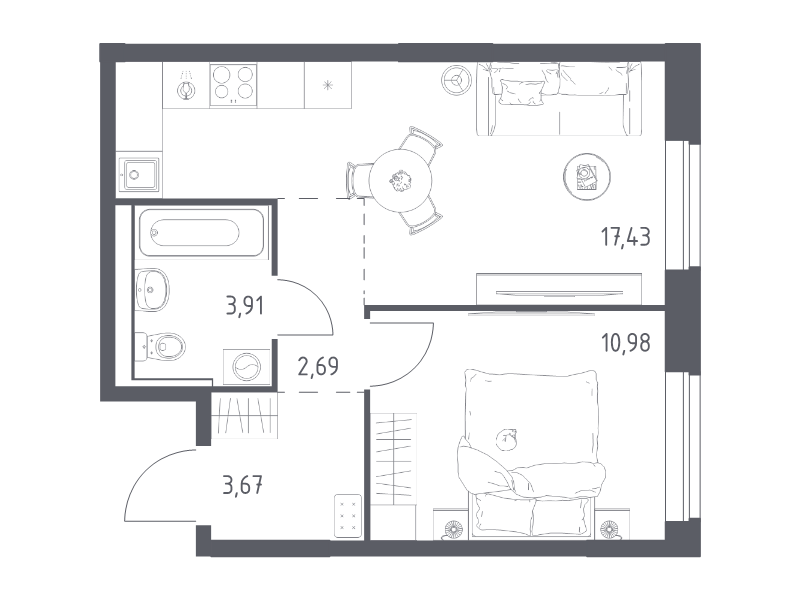 2 ккв (Евро) 38,7 м²